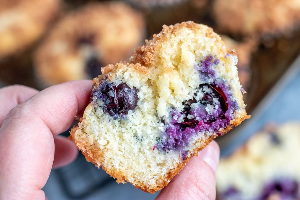 blueberry muffin cut in half