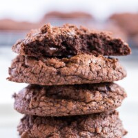 triple chocolate cookies stacked