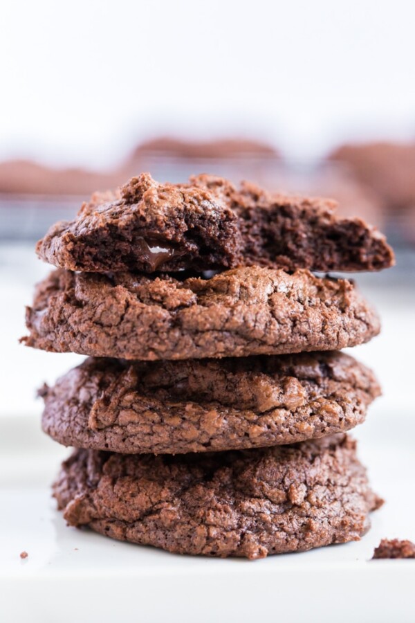 triple chocolate cookies stacked