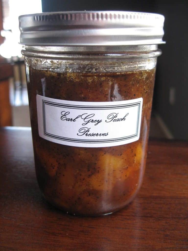 a jar of earl grey peach preserves