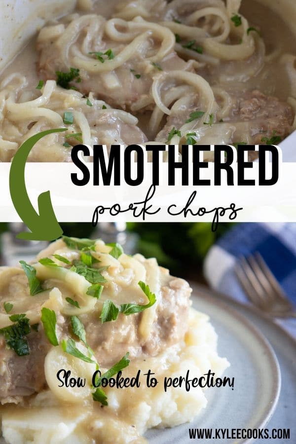 smothered pork chops pin with text overlay