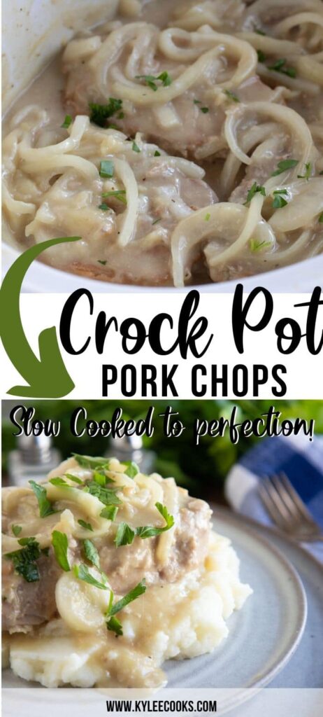 smothered pork chops pin with text overlay