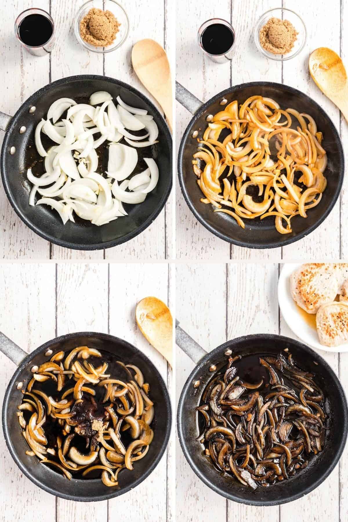 step by step photos showing cooking onions