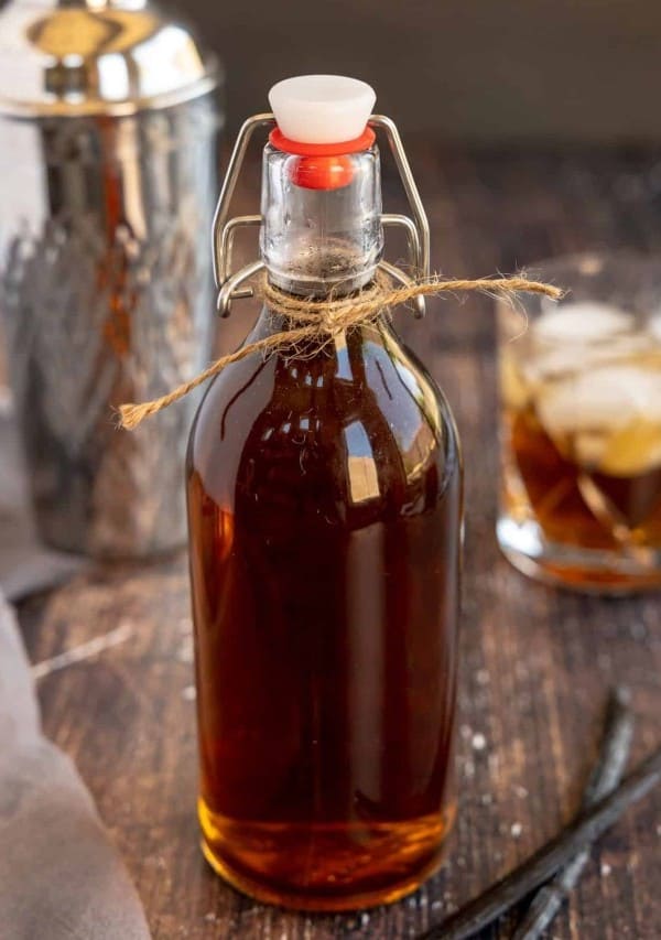 homemade amaretto in a swing top bottle.