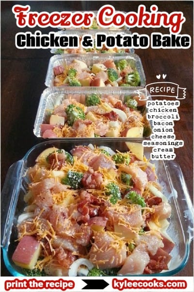 chicken bacon potato bake with ingredients overlaid in text