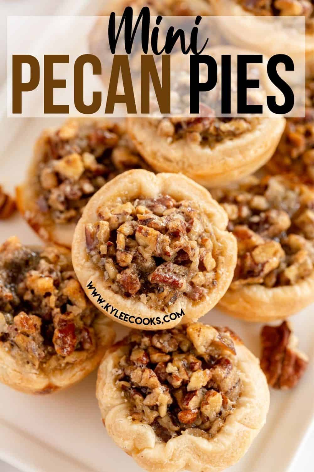 mini pecan pies with recipe title overlaid in text