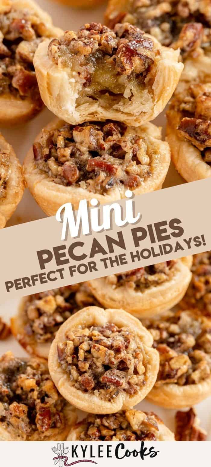 collage of mini pecan pies with recipe title overlaid in text