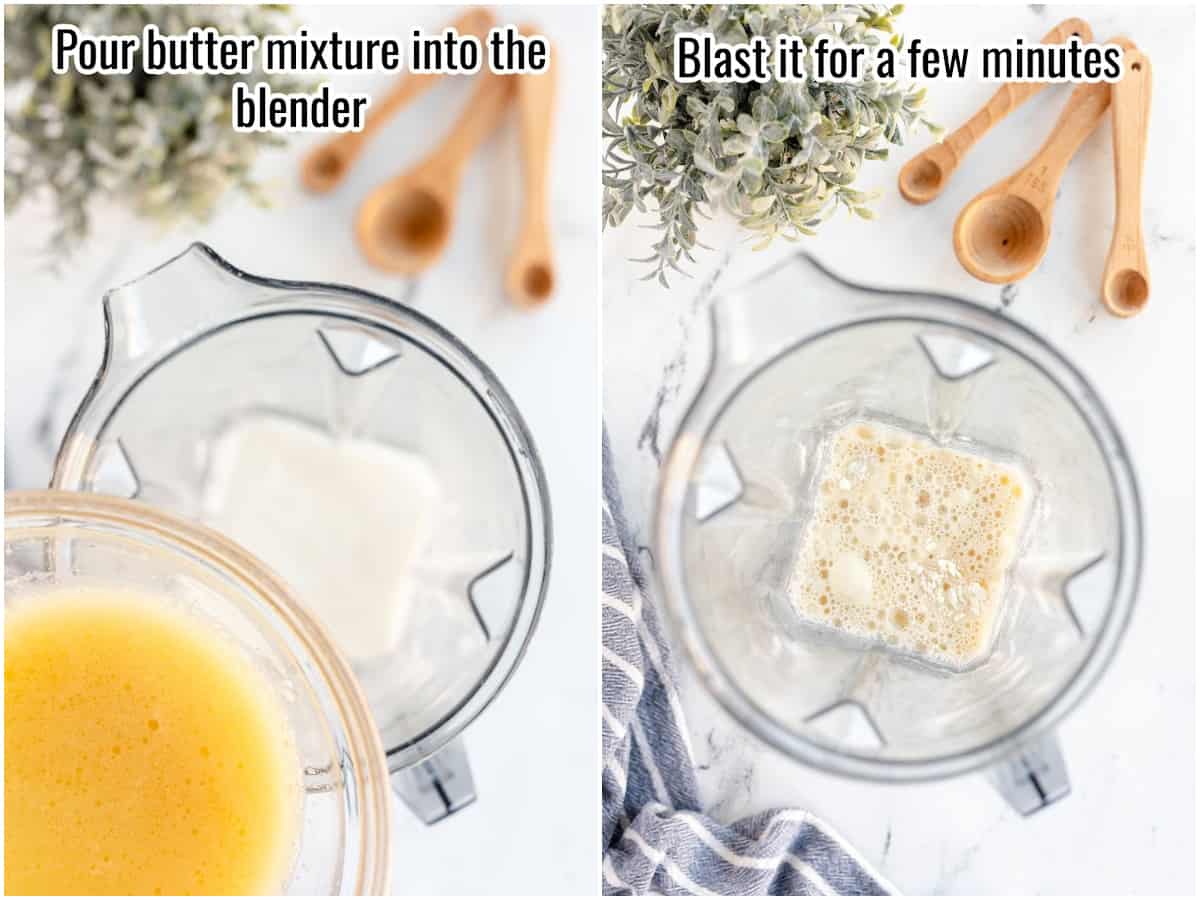 2 photos showing step by step how to make a sweetened condensed milk at home.