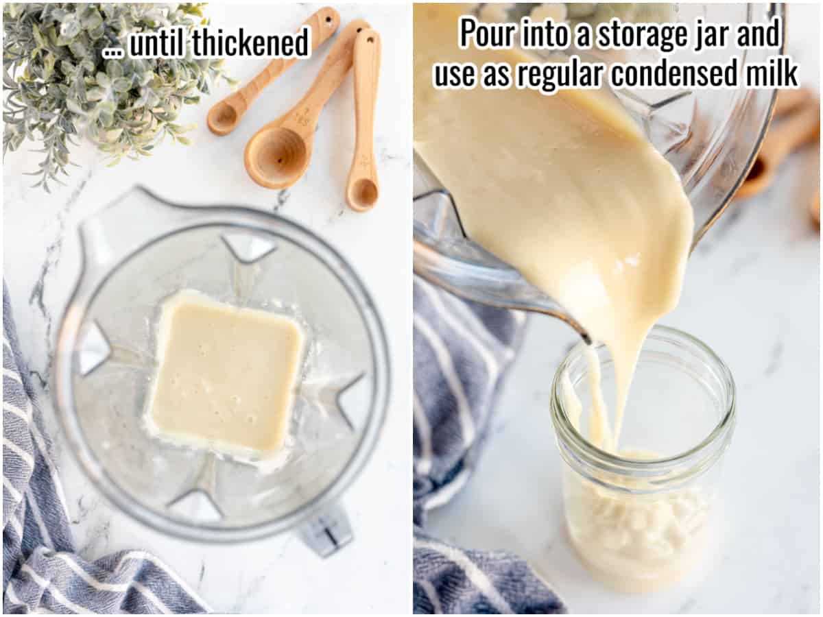 A series of photos showing step by step how to make a sweetened condensed milk at home.