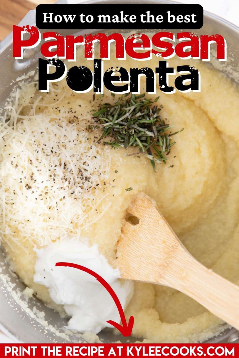 bowl of parmesan polenta with recipe name overlaid in text.