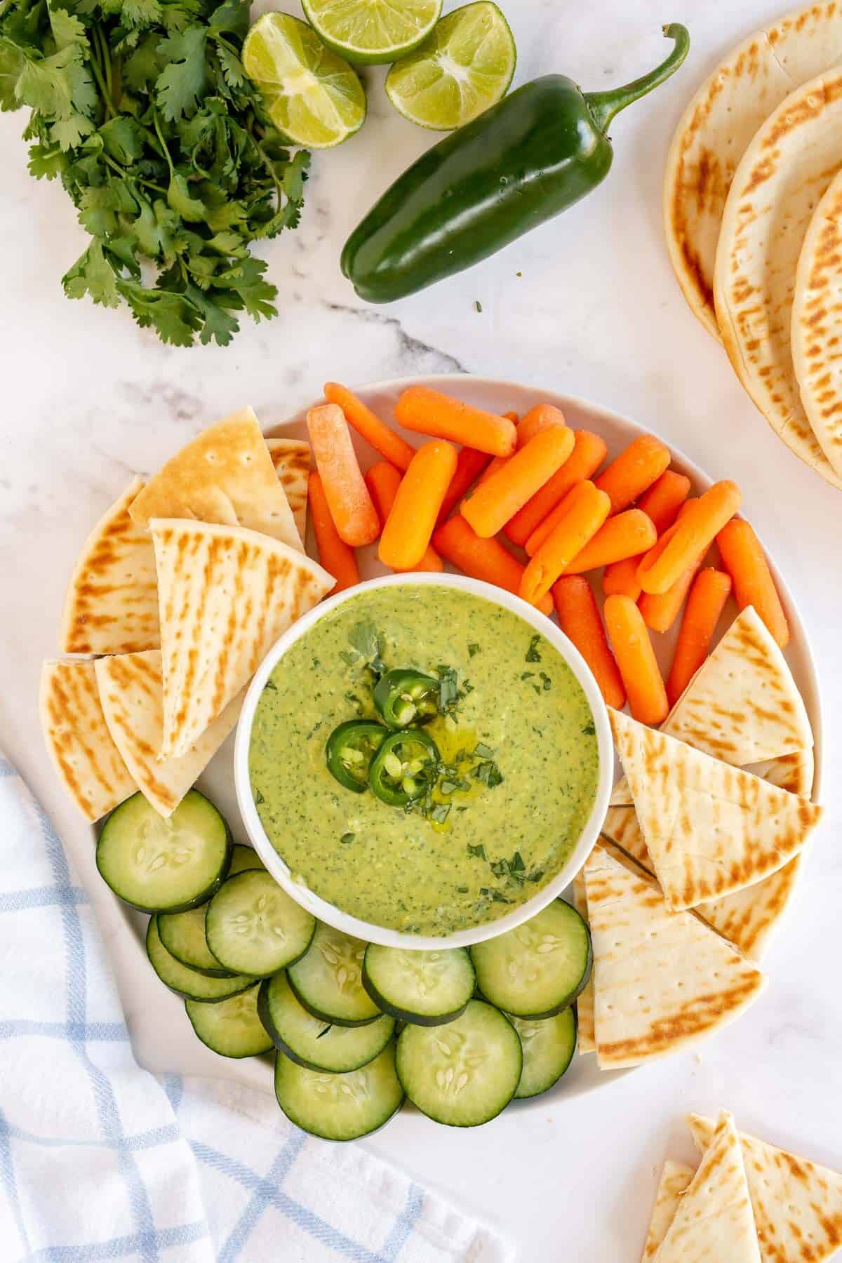 cilantro hummus with dippers