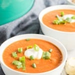 vegetable soup in white bowls