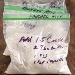 baggies of homemade pancake mix labeled with additional ingredients