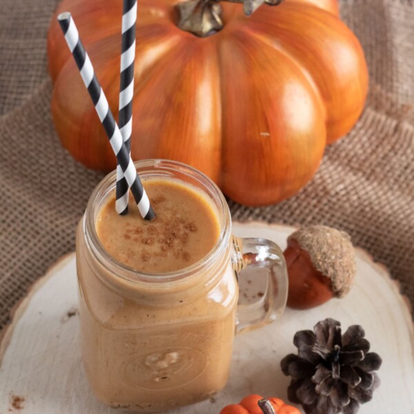 square image of a pumpkin smoothie