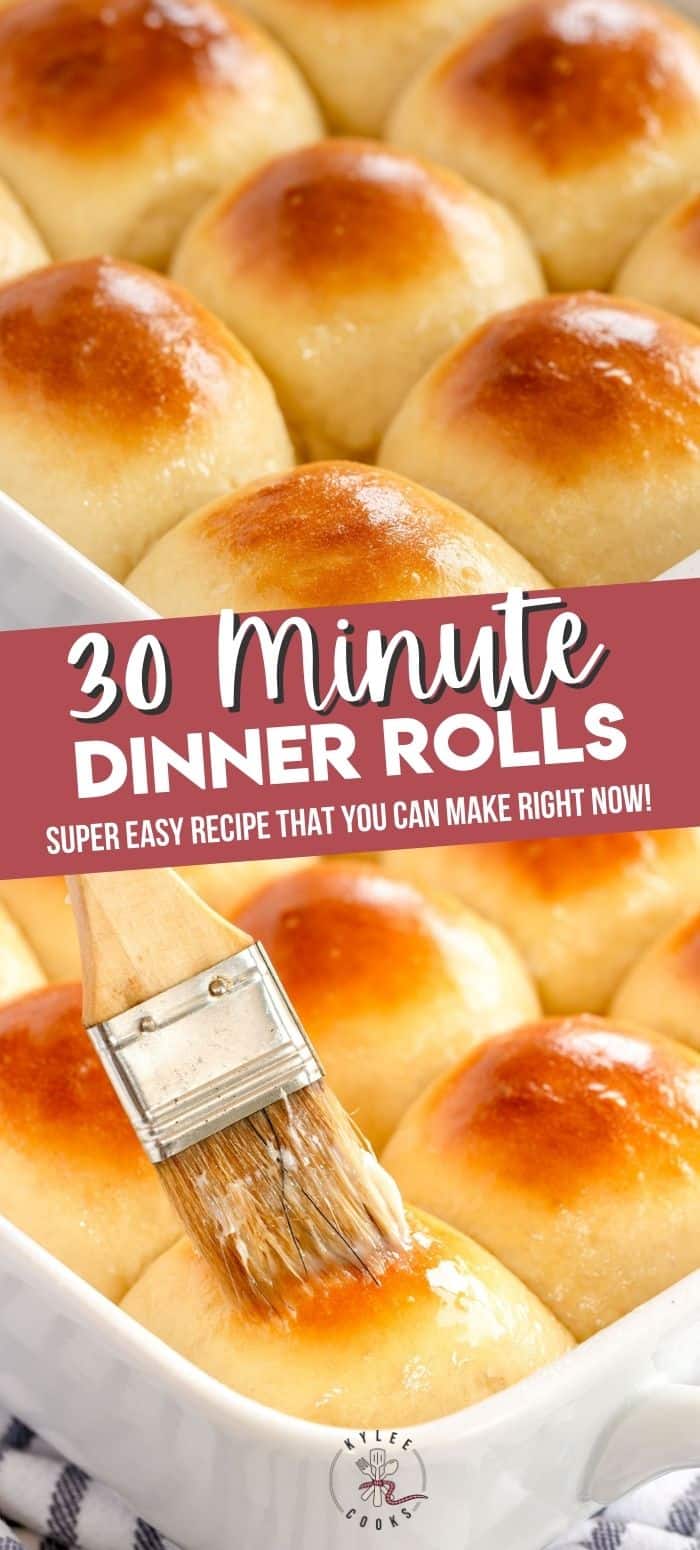 collage of dinner rolls with recipe title overlaid in text