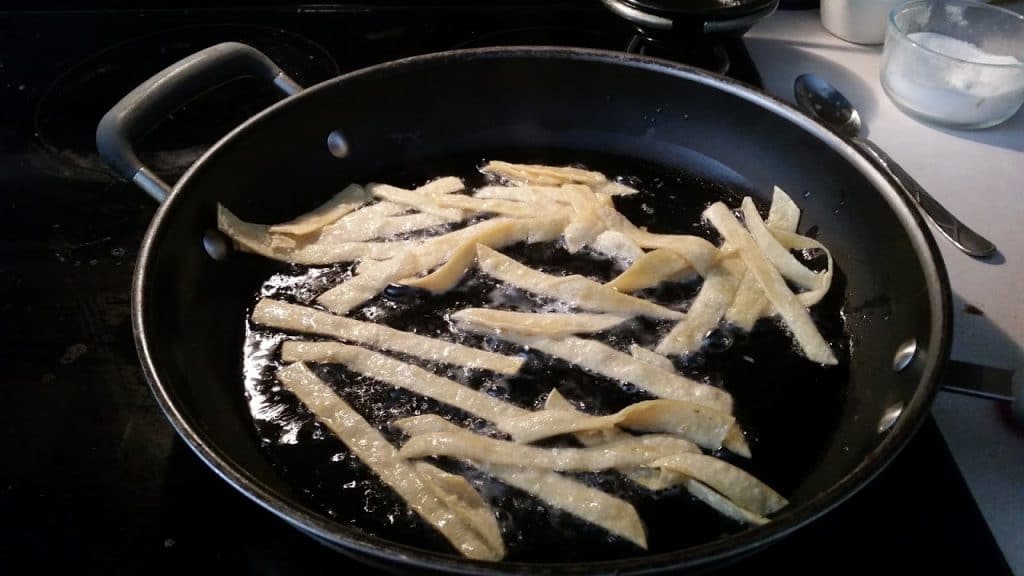 frying tortilla strips for soup