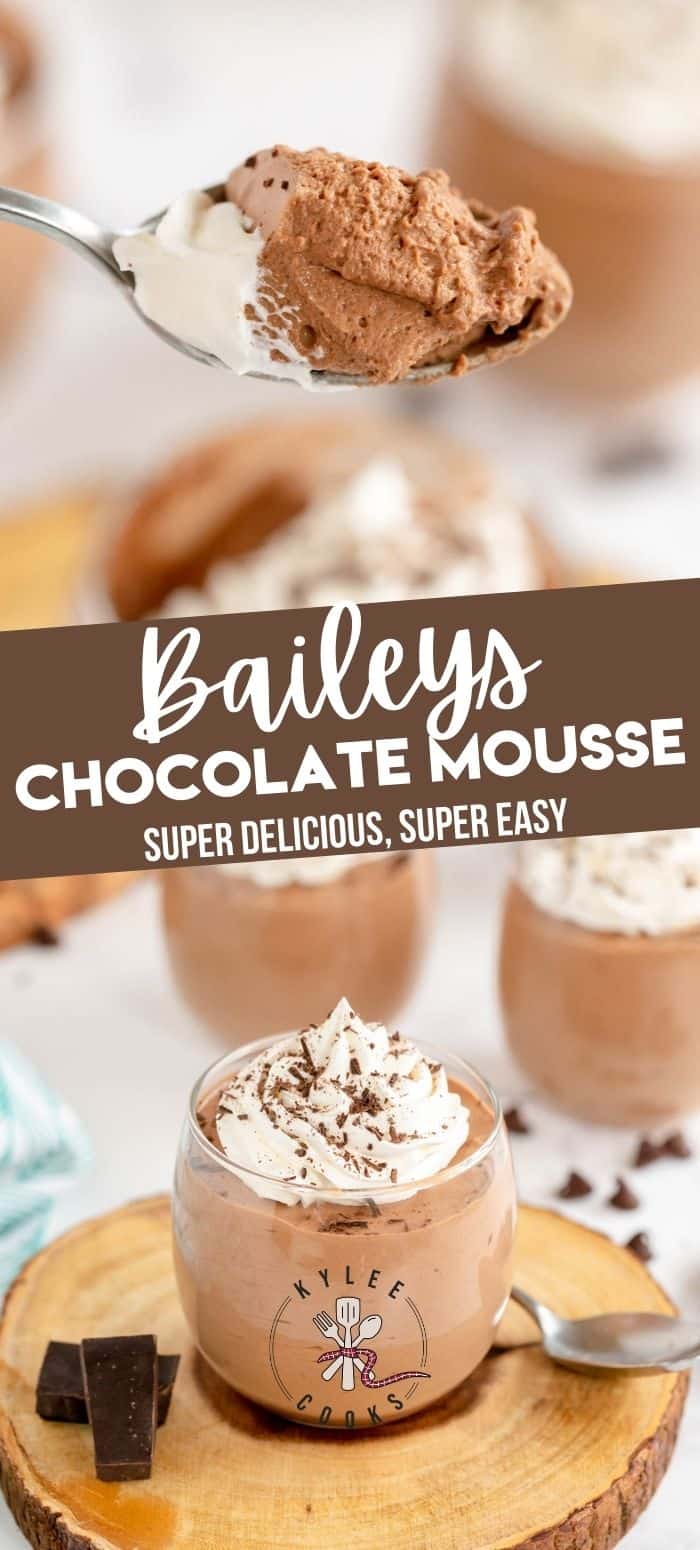 collage of chocolate mousse with recipe name overlaid in text