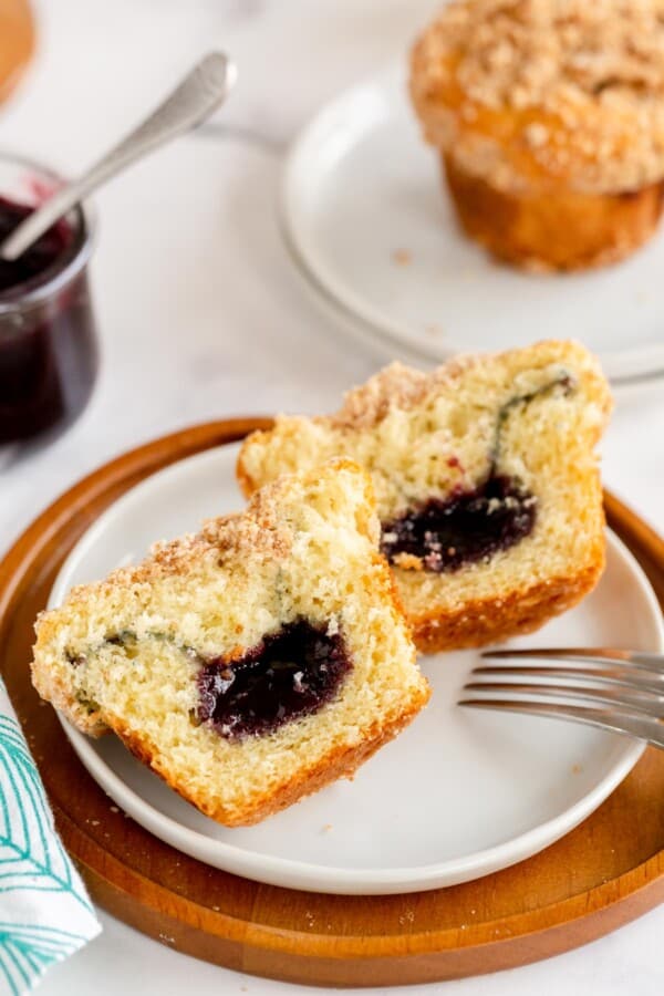 muffins with a jam center cut open