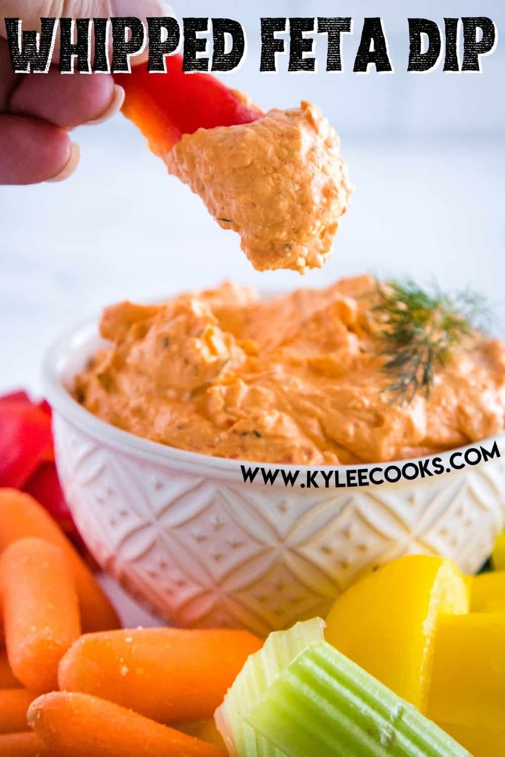 whipped feta dip with recipe title overlaid in text