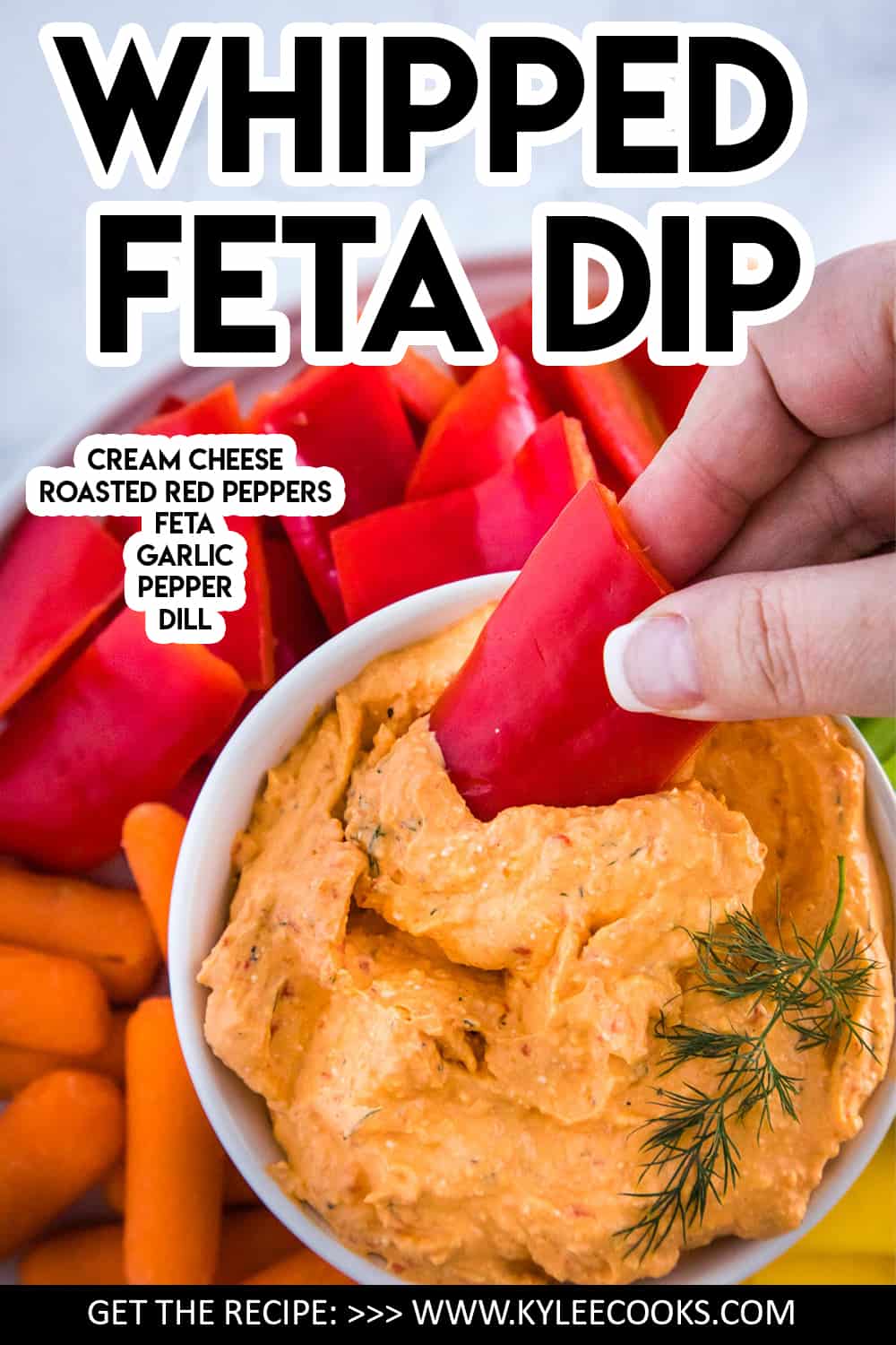 whipped feta dip with recipe title overlaid in text