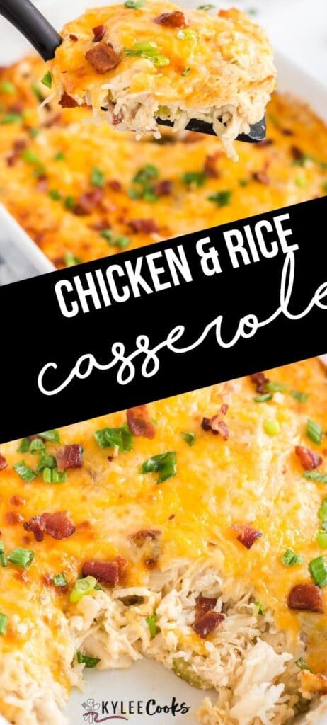 chicken rice casserole pin with text overlay