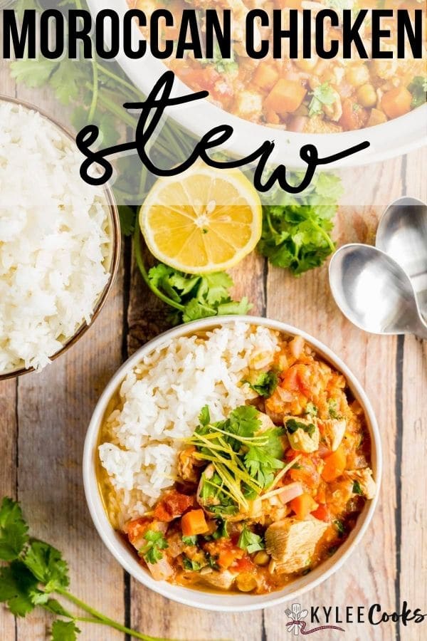 moroccan chicken stew pin with text overlay