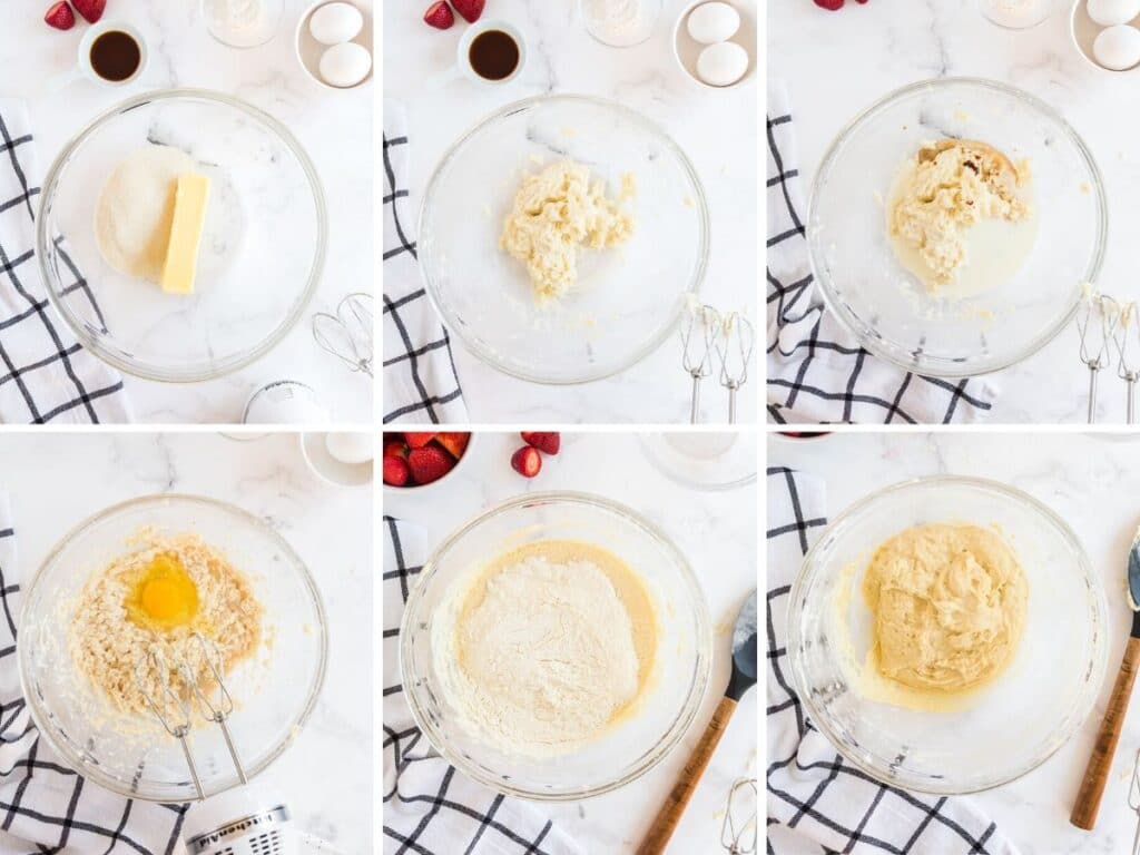 6 photos showing how to make vanilla cupcakes