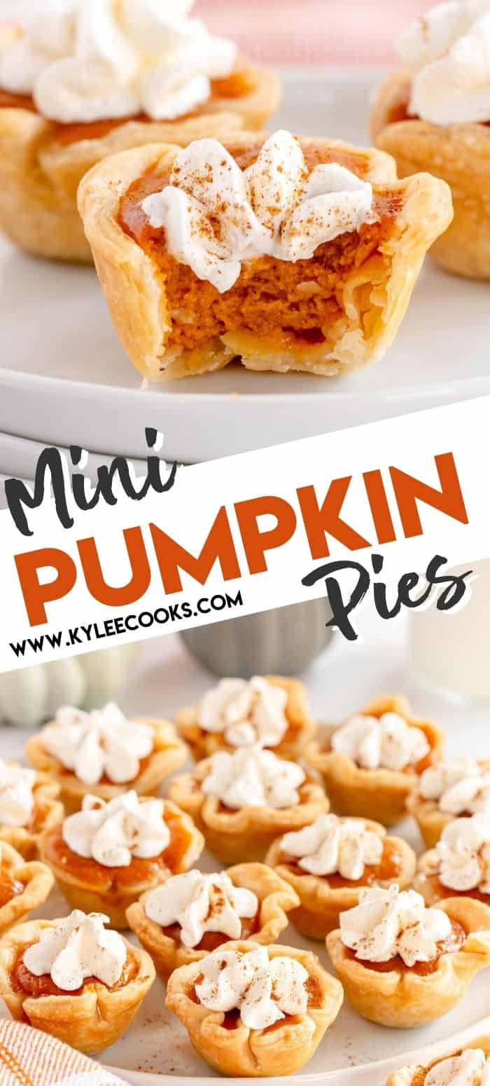 collage of mini pumpkin pies with recipe title overlaid in text