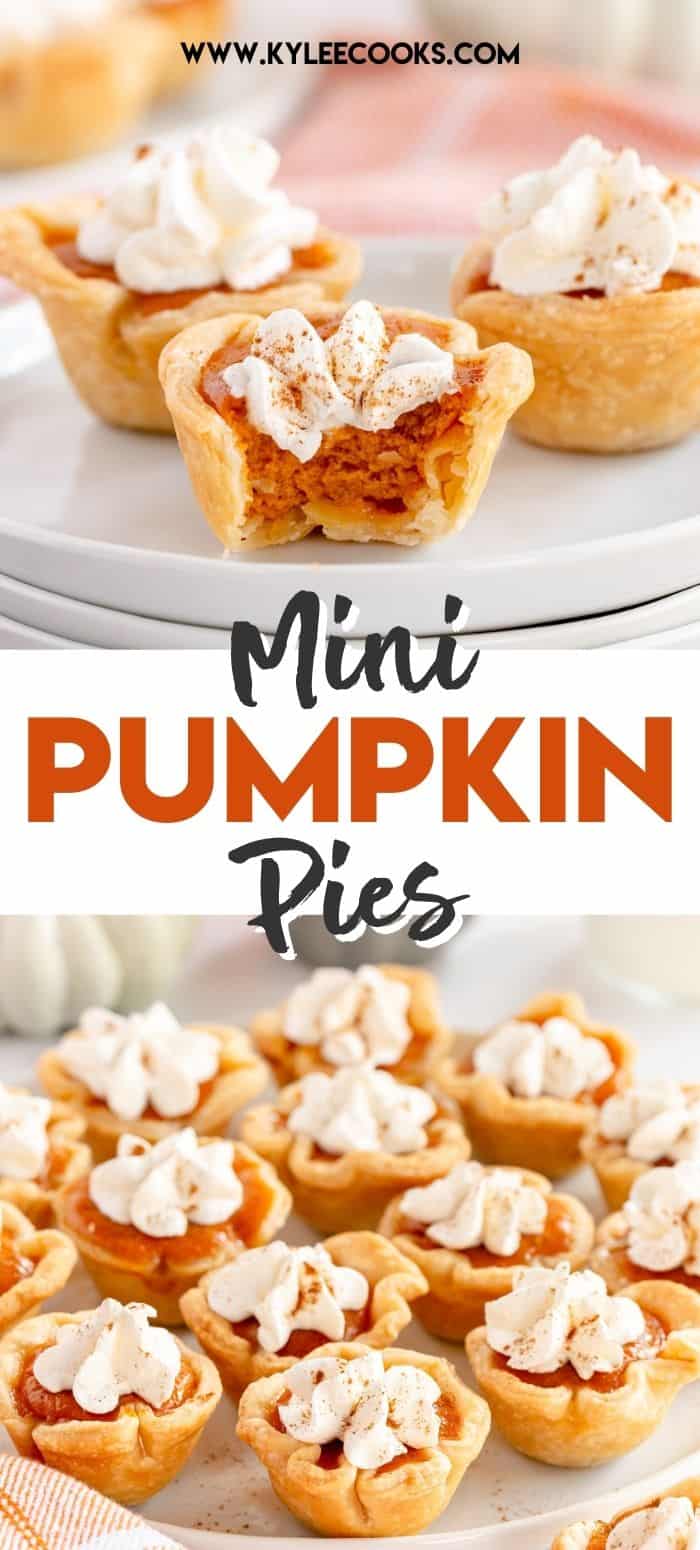 collage of mini pumpkin pies with recipe title overlaid in text