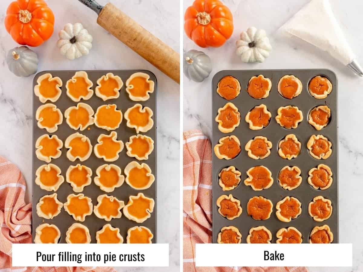 collage of mini pumpkin process steps - baking