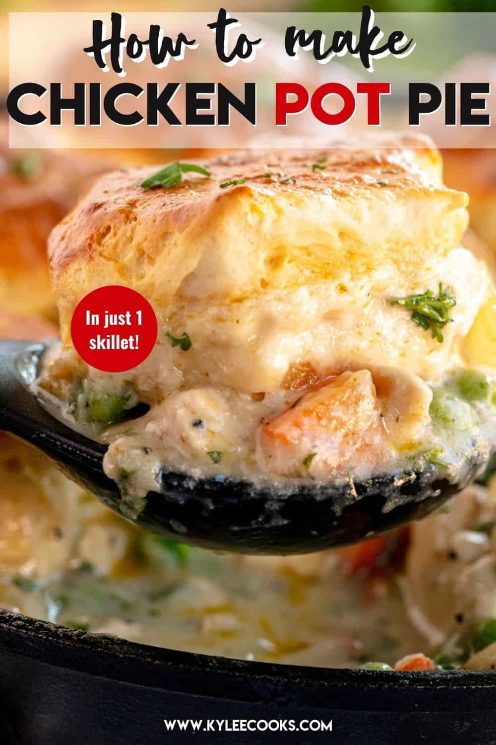 biscuit chicken pot pie with recipe name overlaid in text