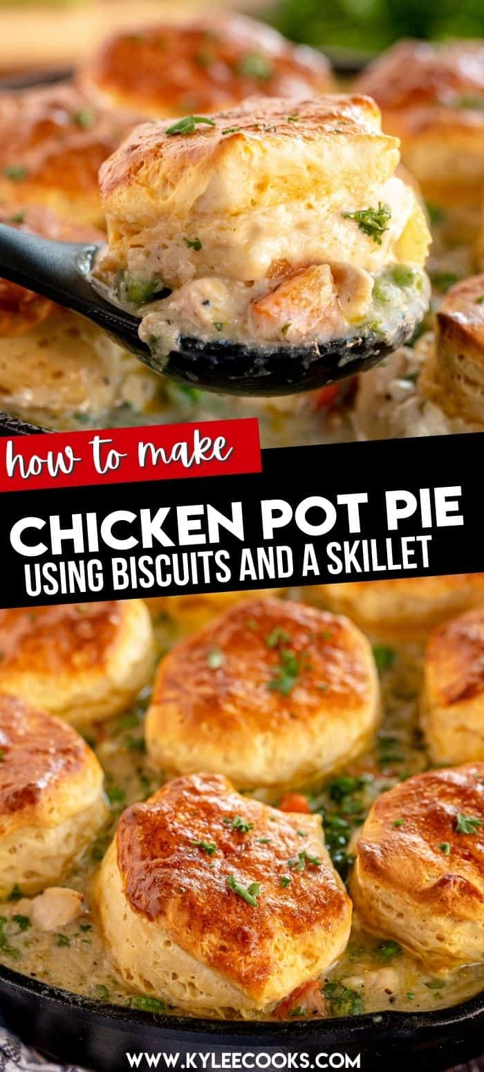 collage of chicken pot pie with recipe name overlaid in text