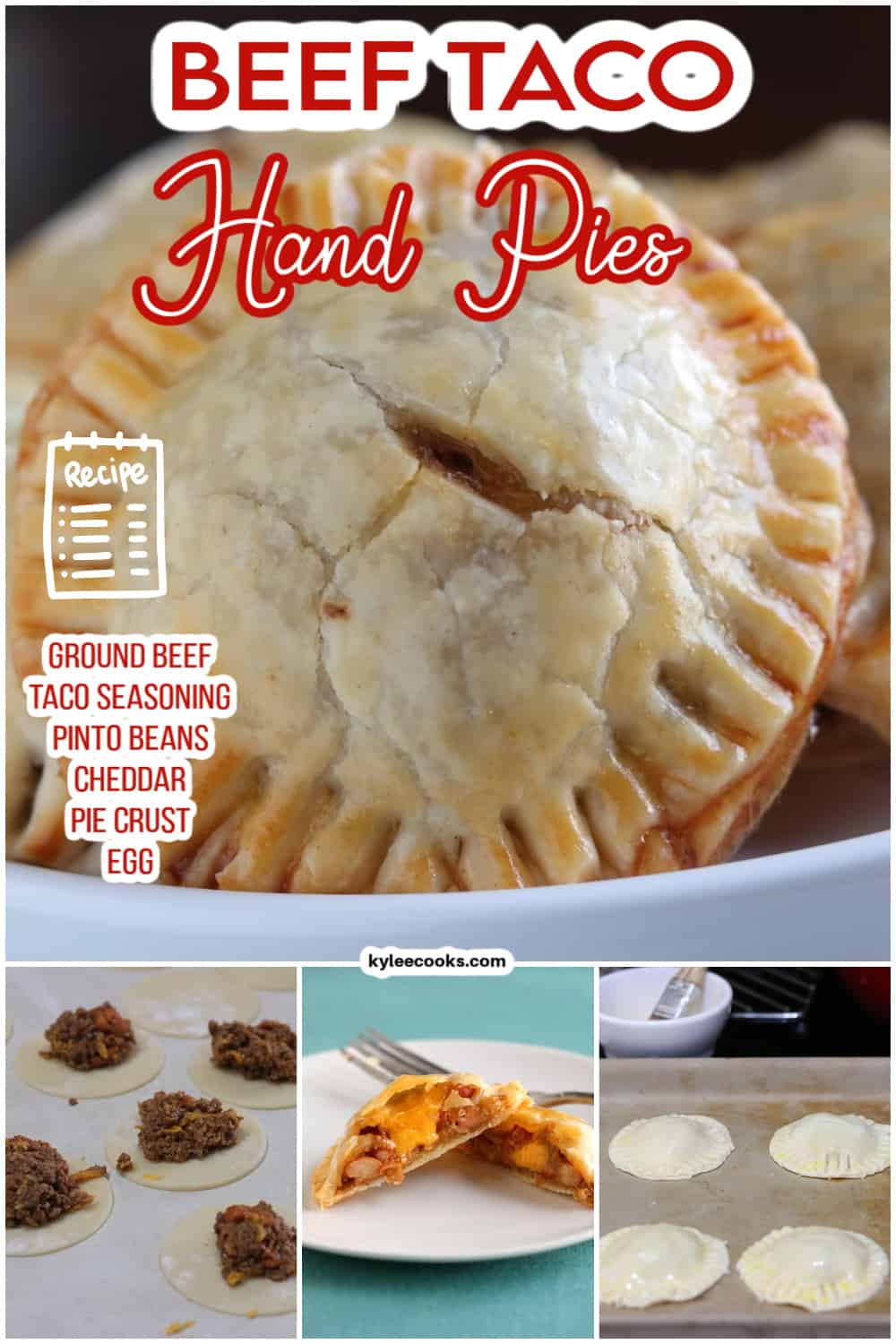beef taco hand pies with recipe name overlaid in text.