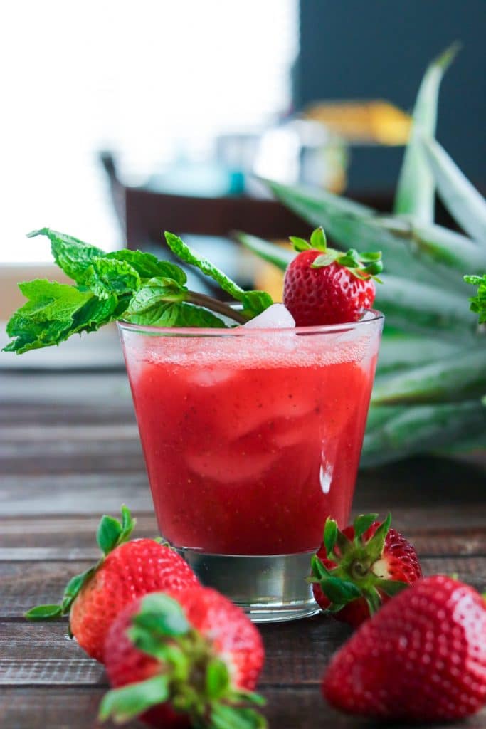strawberry agua fresca in a glass
