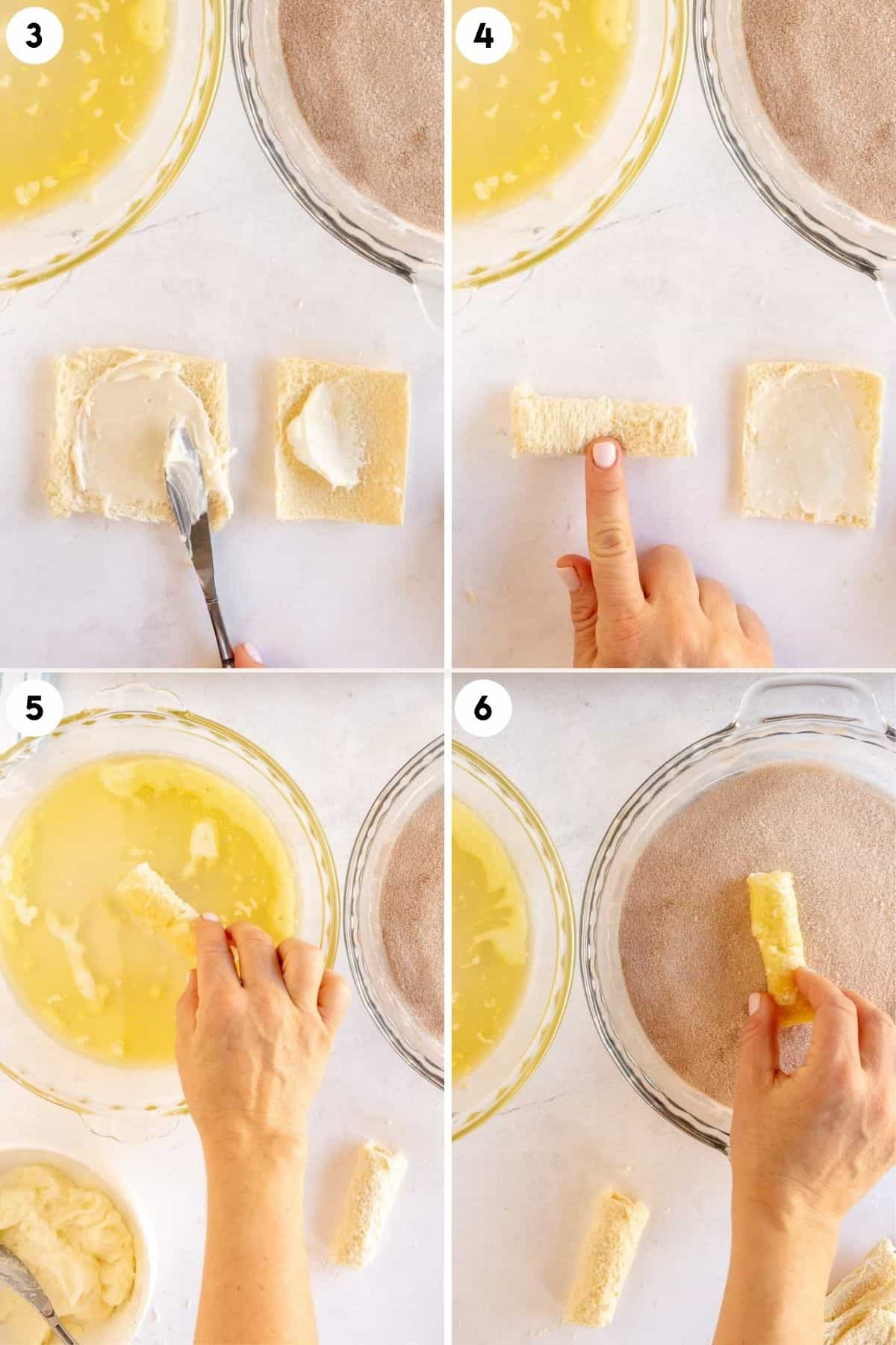 collage of steps to make cinnamon bread rolls