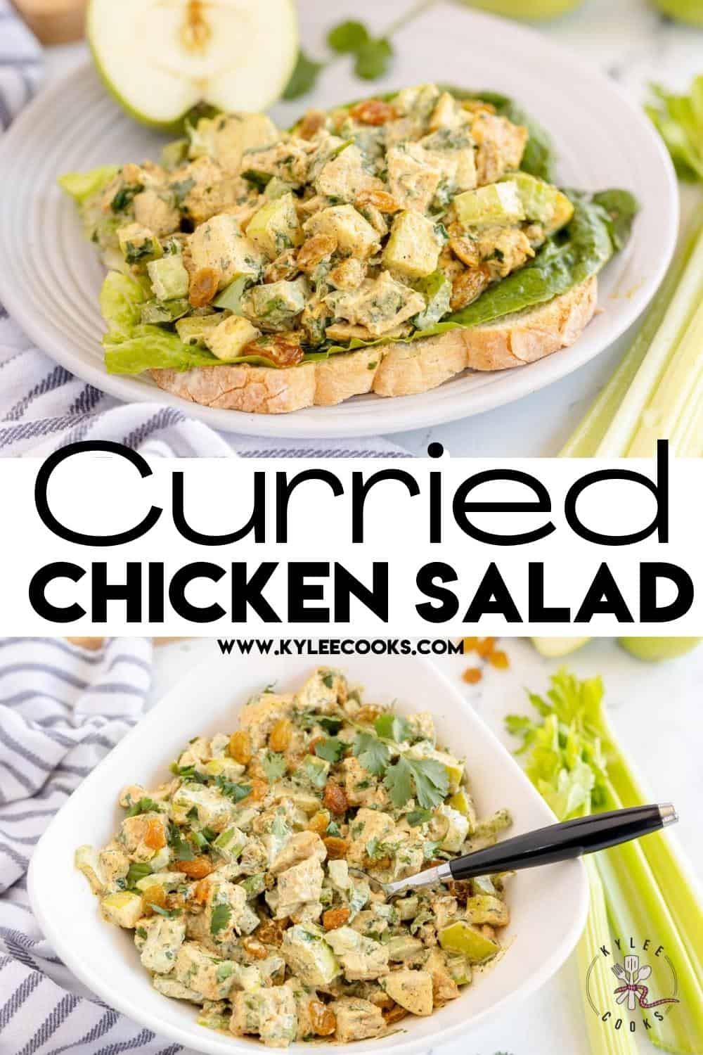 collage of curried chicken salad.