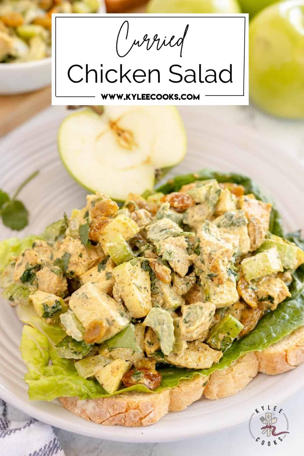curried chicken salad with text overlay..