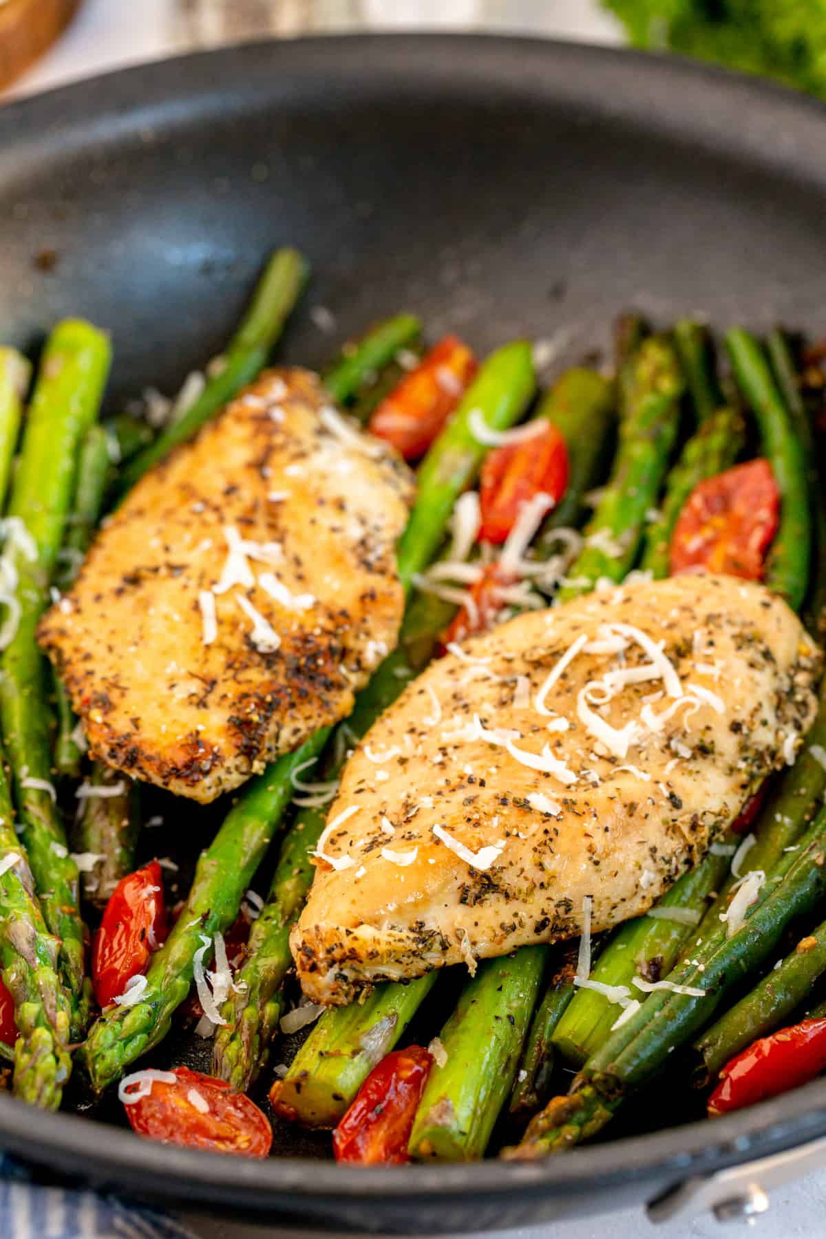 chicken and vegetables in a skillet