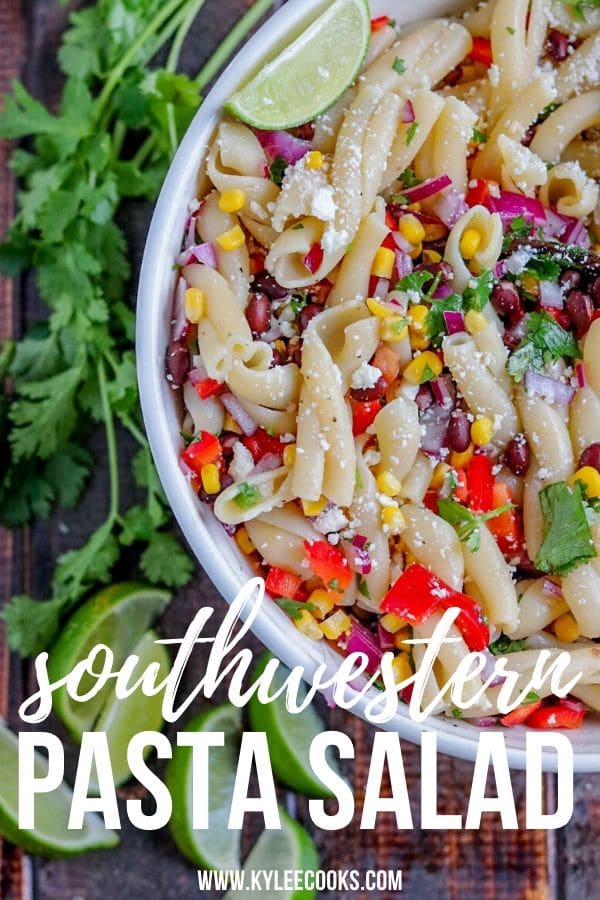 southwestern pasta salad pin with text overlay