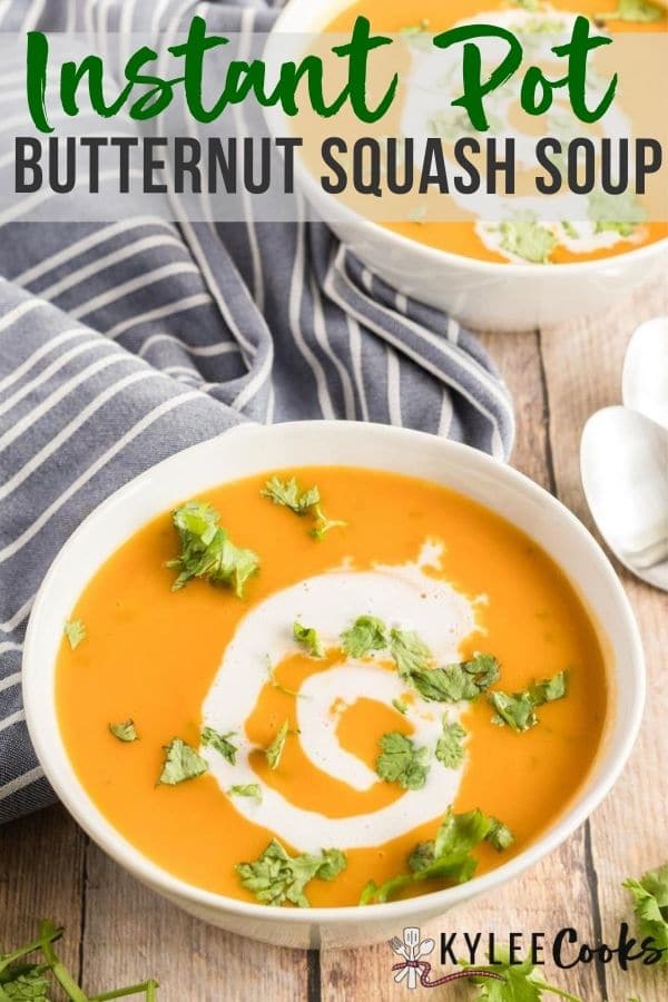 instant pot butternut squash soup pin with text overlay