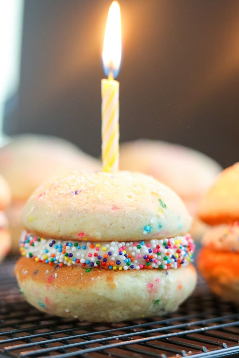 birthday cake whoopie pie with a candle