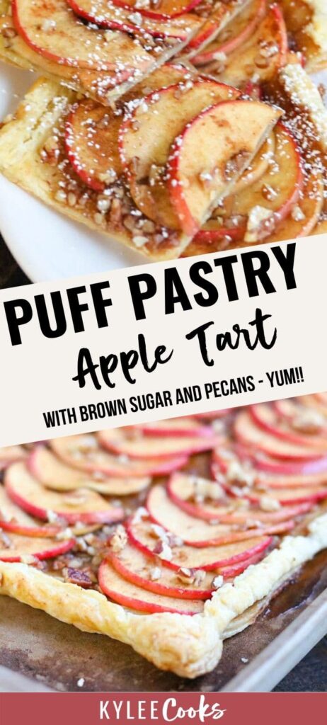 puff pastry apple tart pin with text overlay