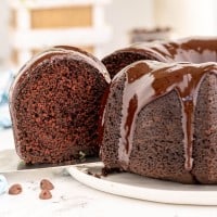slice of chocolate bundt cake.