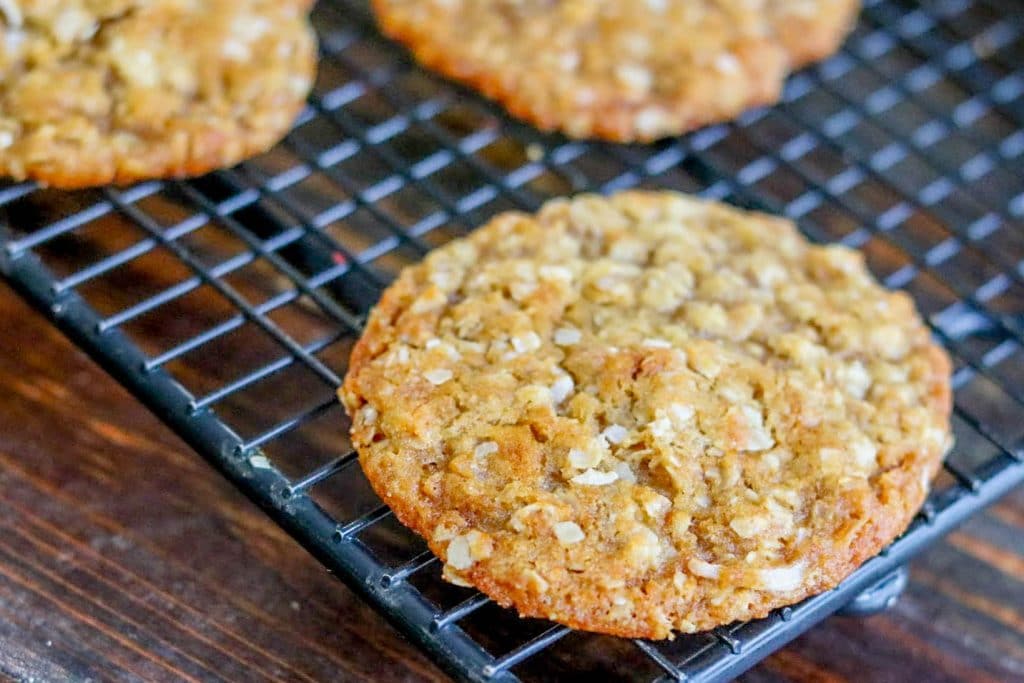 anzac biscuits on a cooling rack