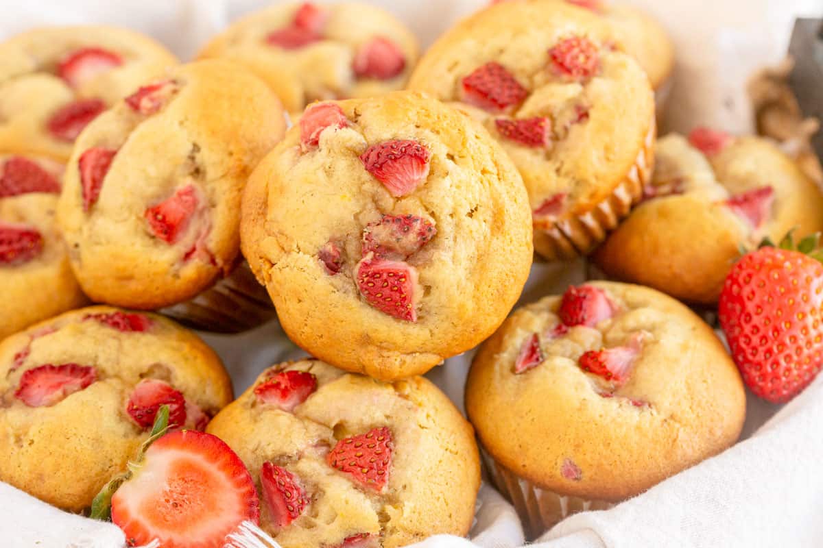 close up of strawberry muffins
