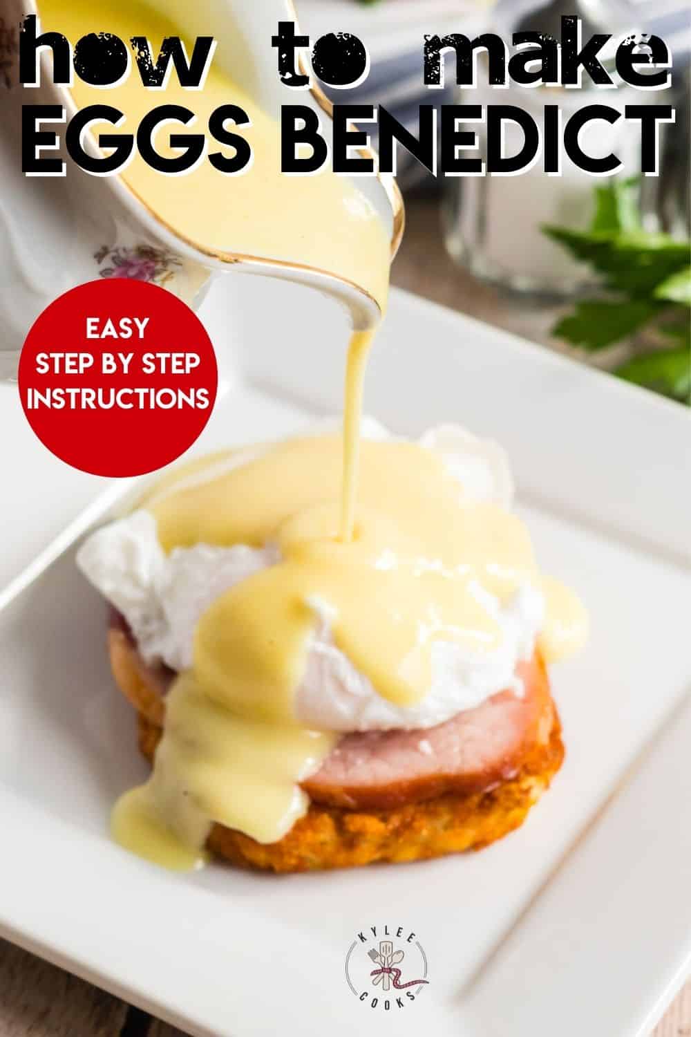 eggs benedict with sauce being poured over the top