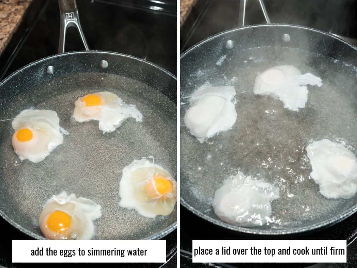 collage showing process of how to poach eggs