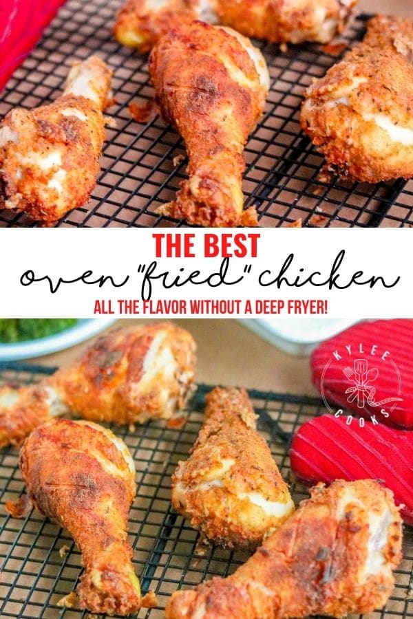 oven fried chicken pin with text overlay