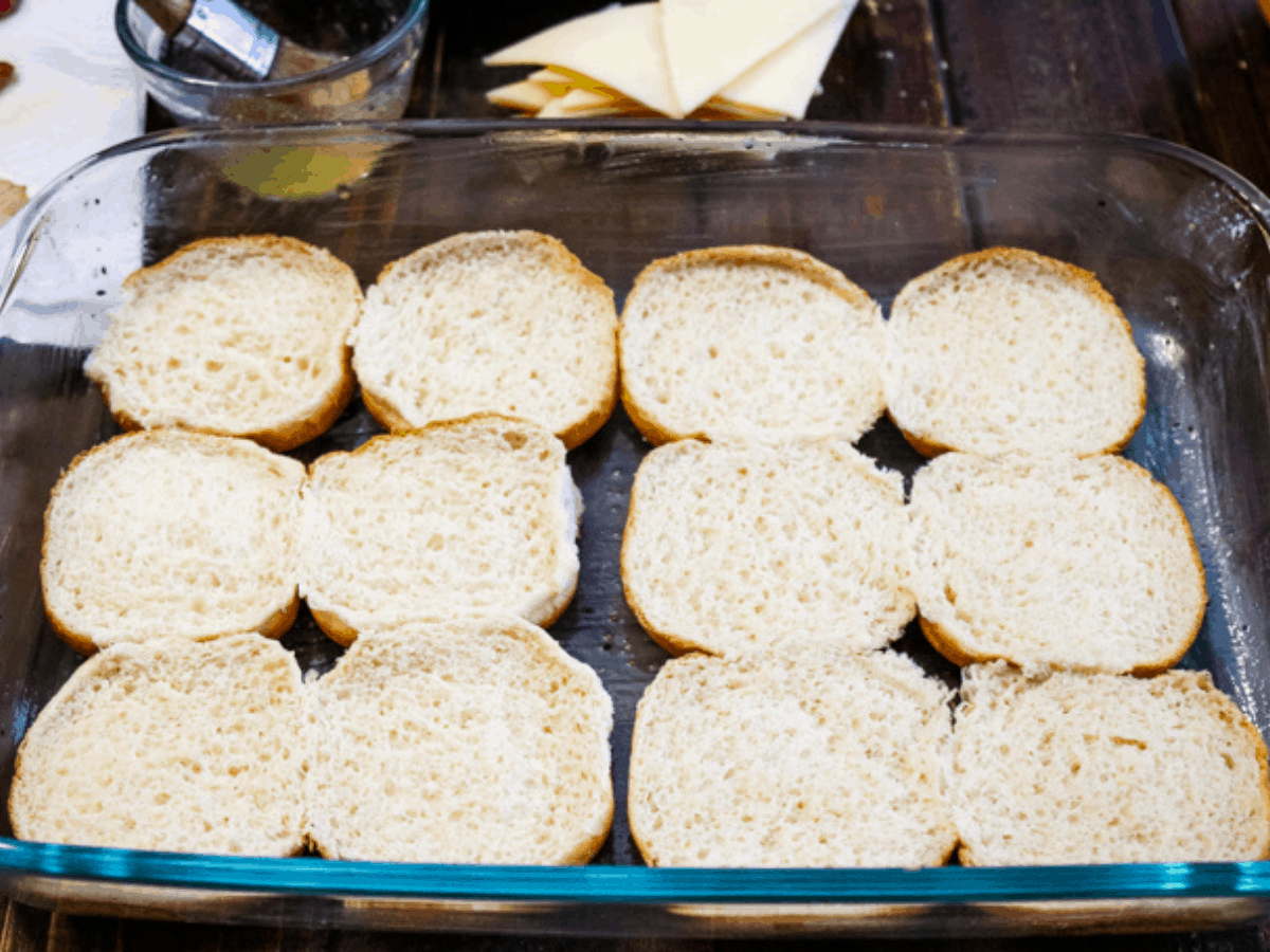 laying slider rolls in a pan