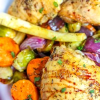 Roast Chicken with Vegetables on a white plate